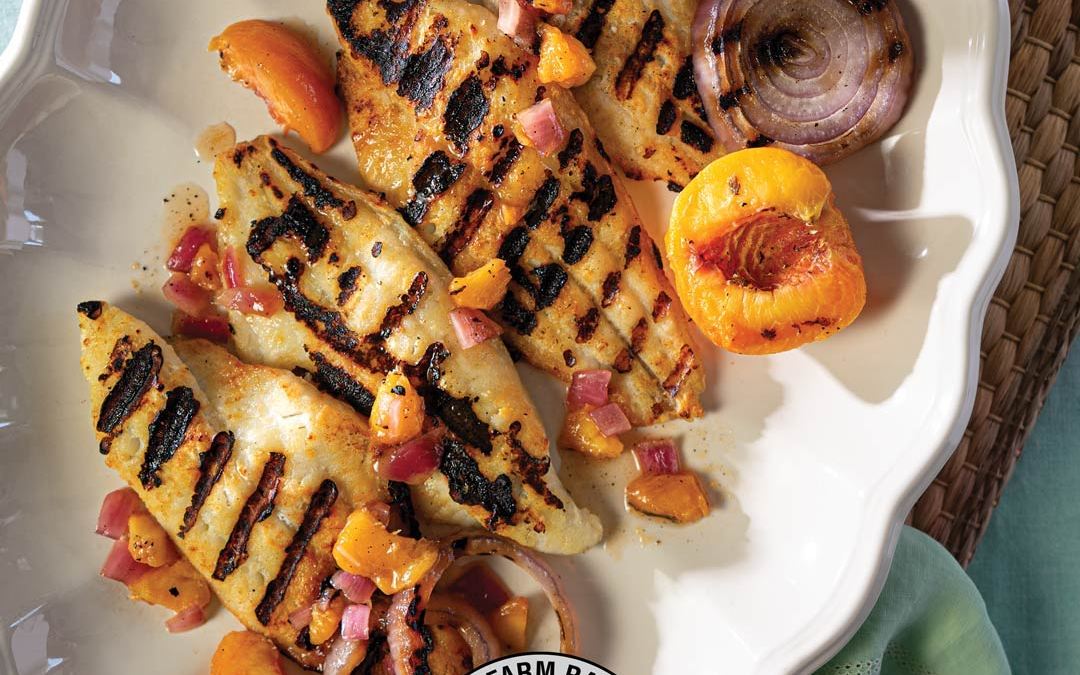 Delta Pride Grilled Catfish with Peaches and Red Onion