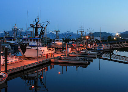 Photo by Del Wright - Midnight at Kodiak Harbor