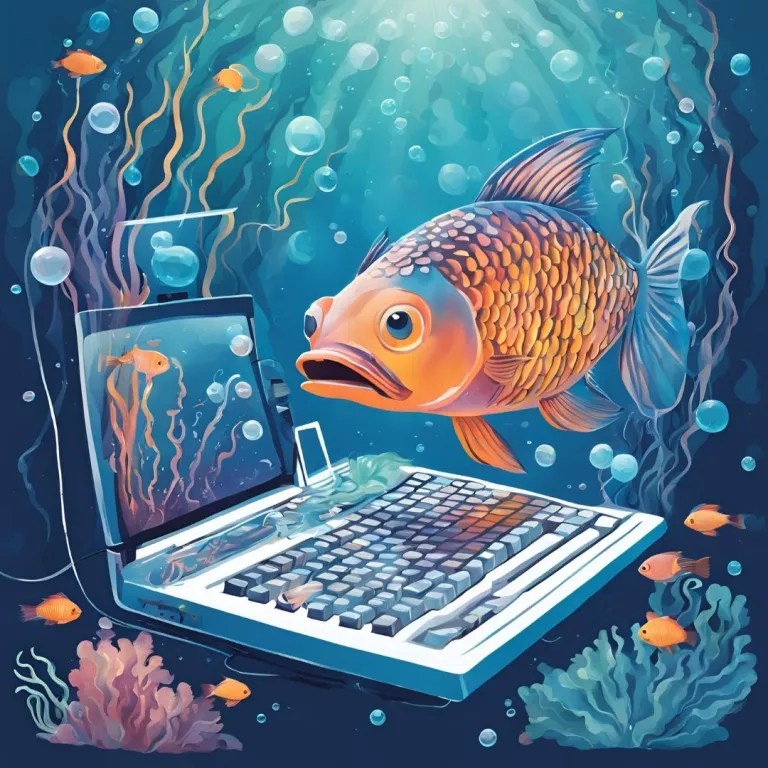 Fish, computer, underwater, blue, orange