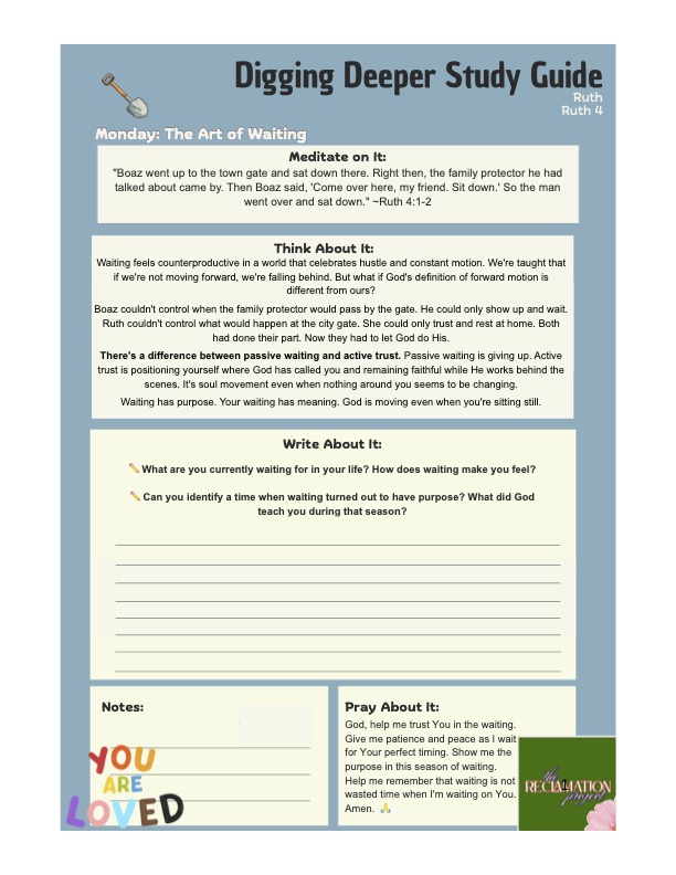 Ruth Bible Study Week 4: 5-Day Digging Deeper Study Guide (Printable PDF)