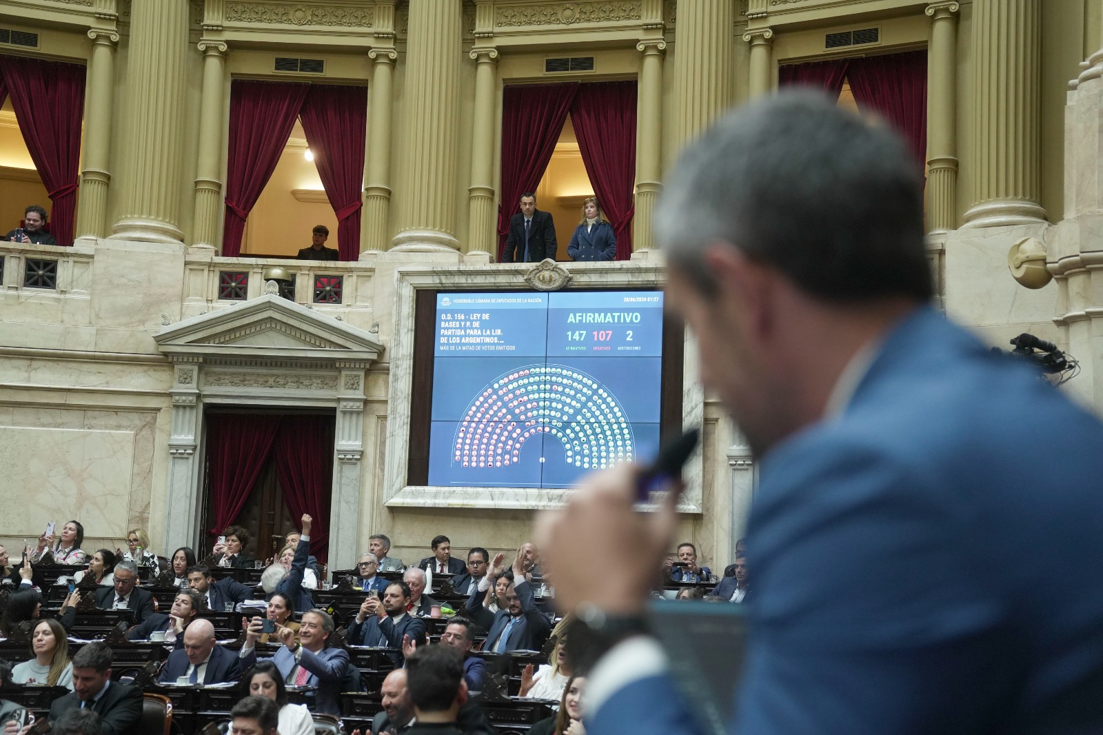 Votos afirmativos: 147; negativos 107; abstensiones 2