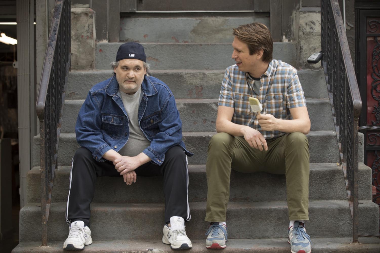 Recurring guest star Artie Lange and Holmes in a topical episode about Lange's substance abuse in season two episode 