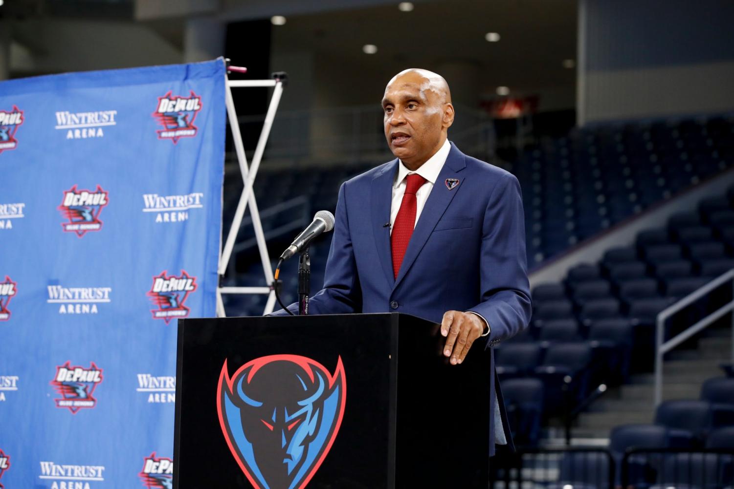 DePaul men's basketball head coach Tony Stubblefield during his introductory press conference