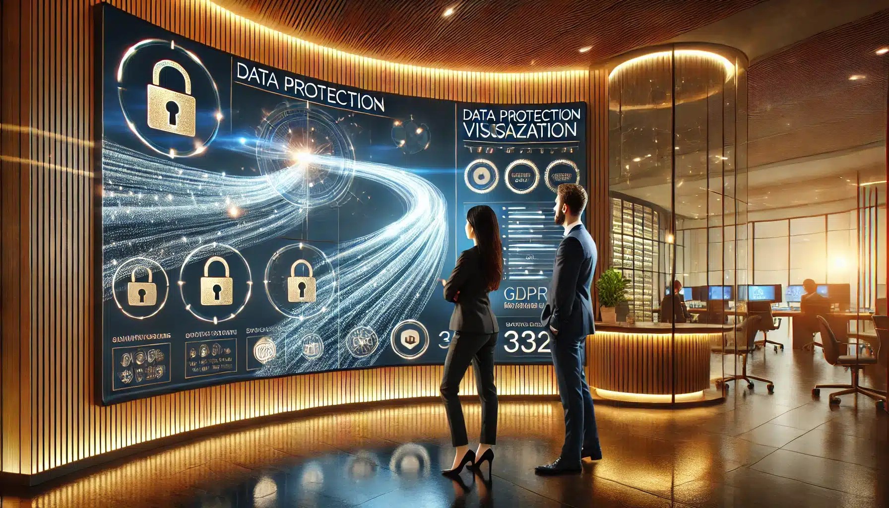 Illustratie van gegevensbescherming en privacy bij AI-chatbots, met focus op beveiligde data en AVG-compliance