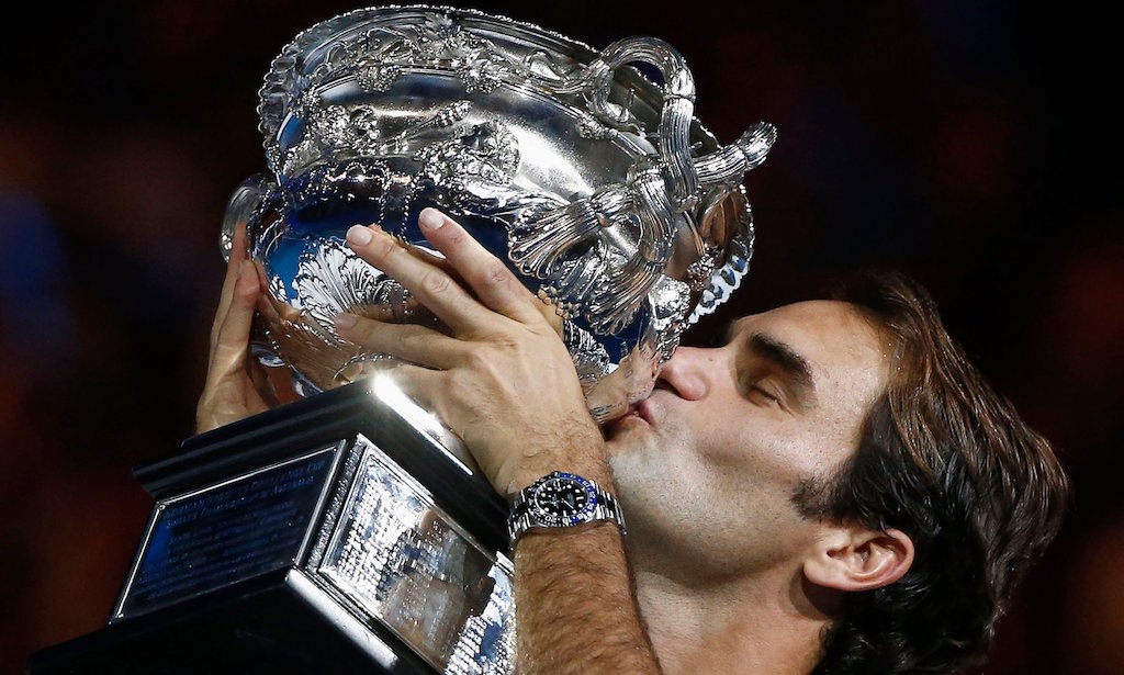 Spot the Watch:  Roger Federer wins his 18th Grand Slam title and collects the trophy with a Rolex on his wrist.