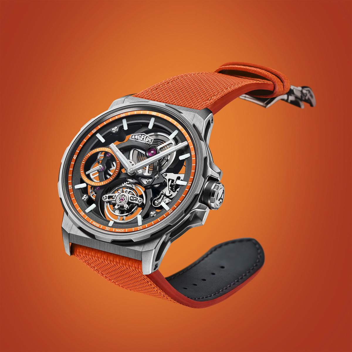 Angelus Flying Tourbillon Skeleton Titanium, Orange Edition