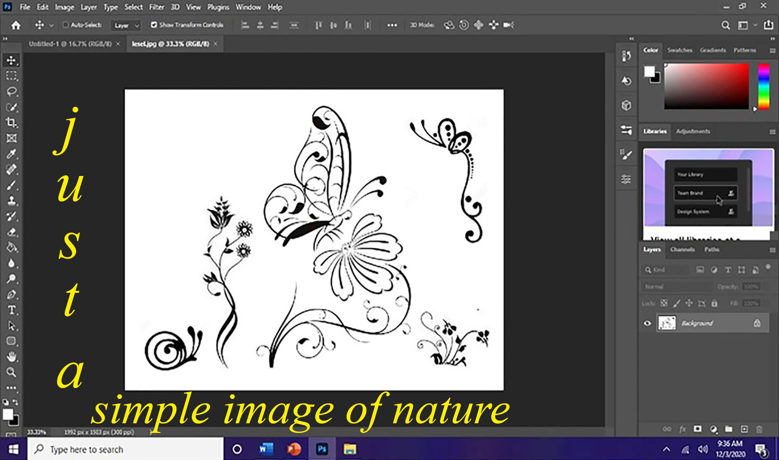 Screenshot of my second project, "Simple Nature," created in Photoshop.