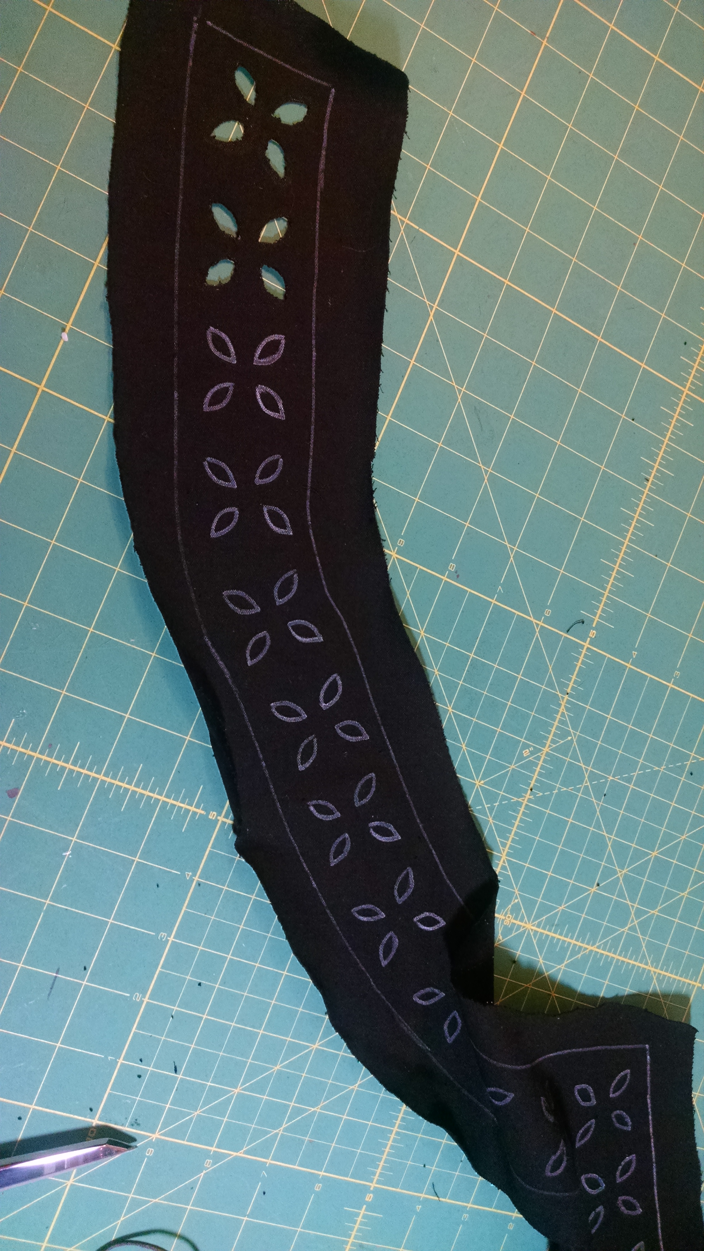 Starting the cutouts on the back of the velvet.