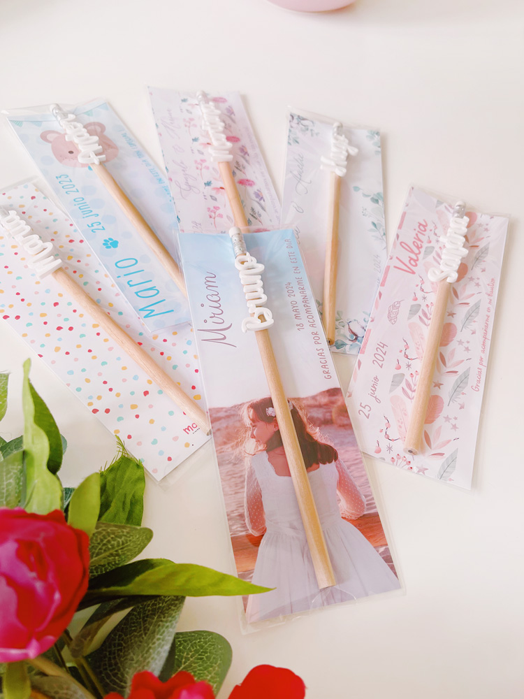 lapiceros con nombre personalizado en bolsita y metacrilato
