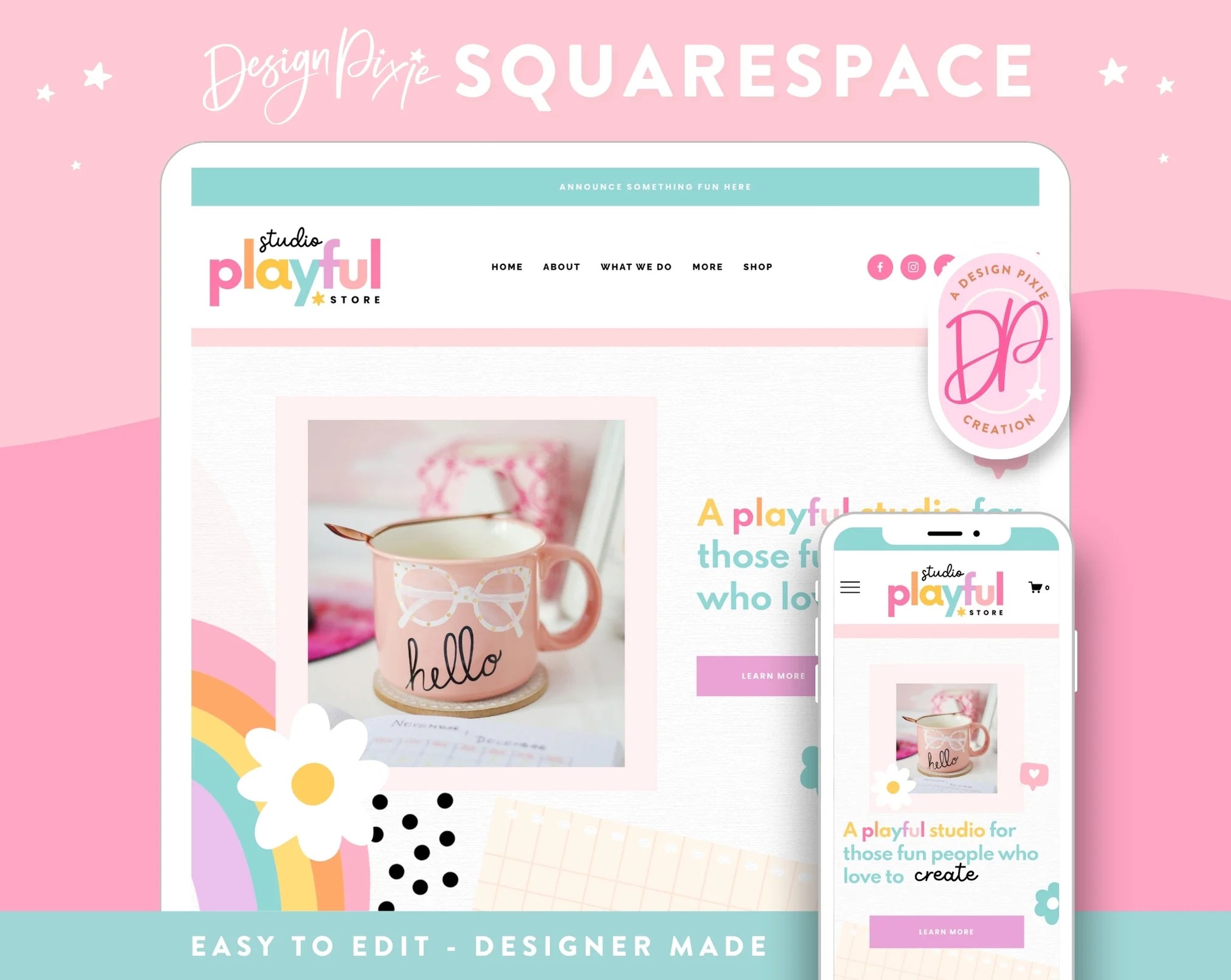 Pink Squarespace Template Design Pixie - Download Perfect Gradient Art | 8K