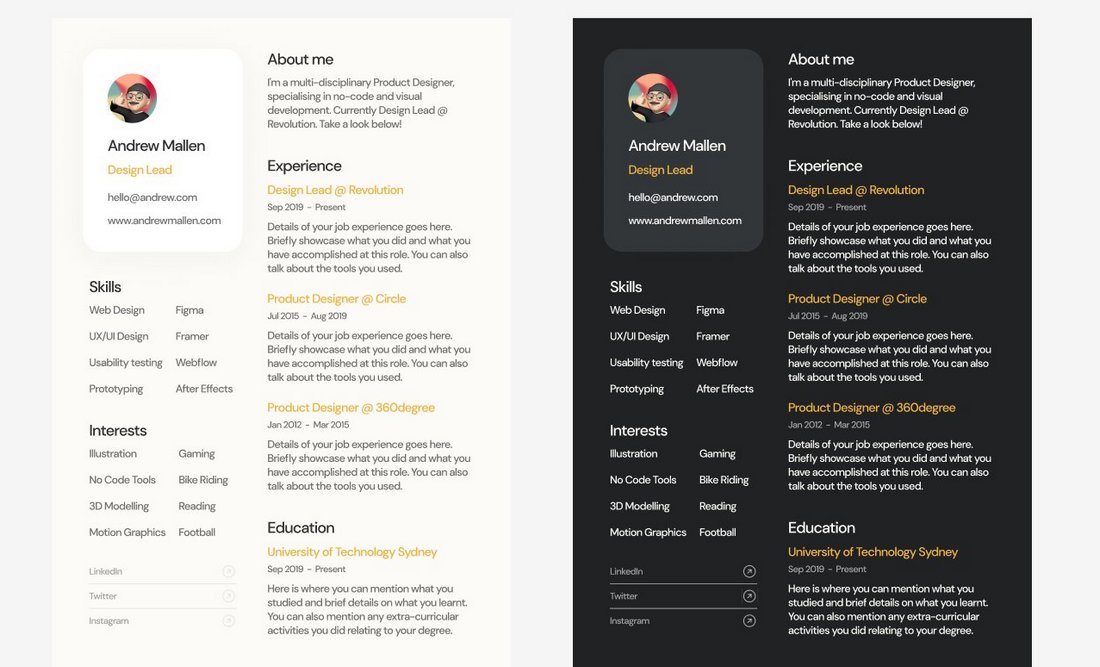 20+ best figma resume & cv templates
