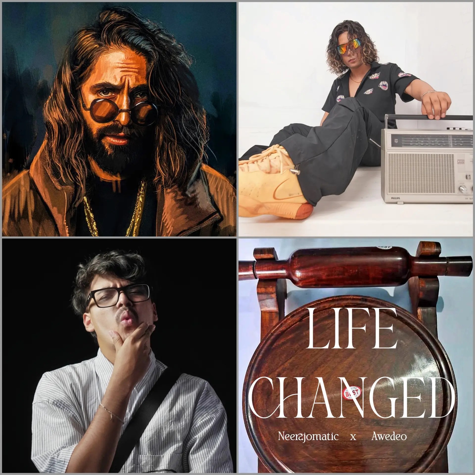 Collage featuring Naam Sujal, OG Lucifer, Emiway, Neerajomatic, and Awedeo representing the October 16, 2025 edition of Desi Renaissance Weekly Picks, highlighting new Desi hip hop releases.