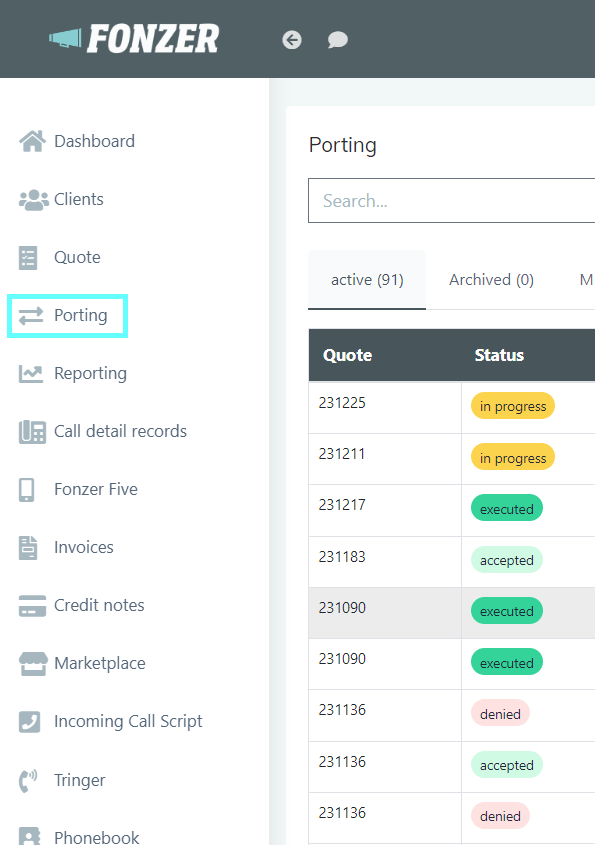 Number transfer or porting