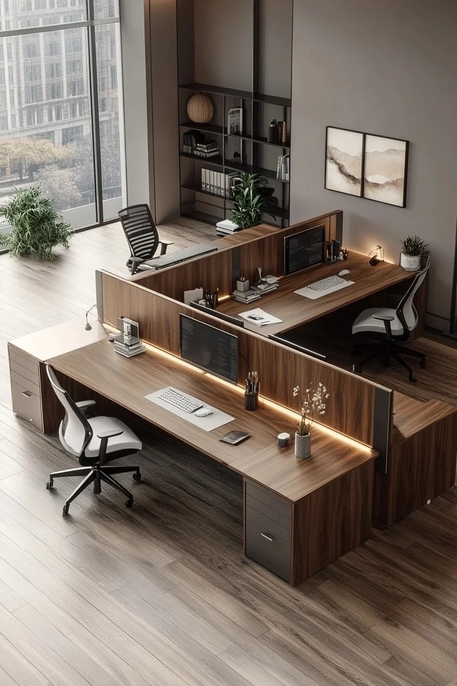 29 2 desk office layout ideas for designing a cozy and collaborative