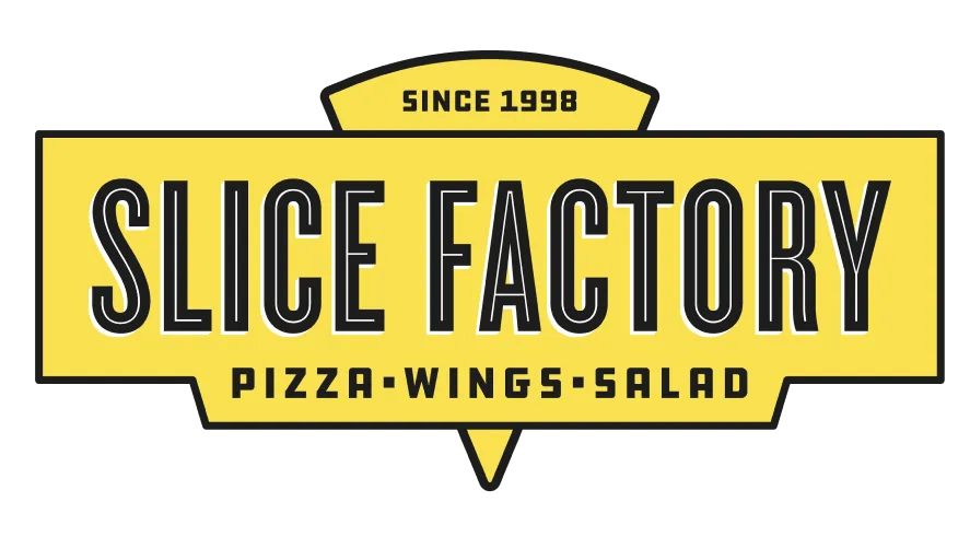 Logo for Slice Factory: Pizza, Wings, and Salad since 1998.