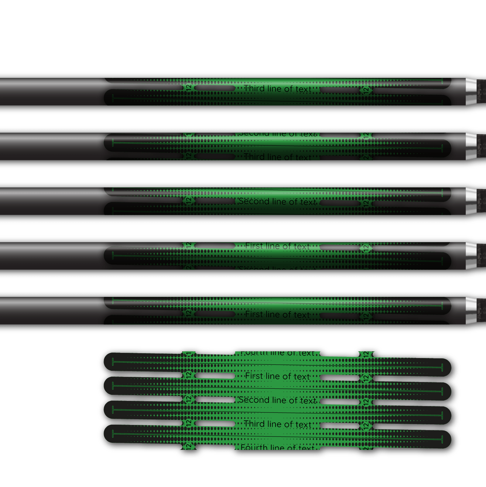 Alternative view of 4 fletch Vortex - Gradient Black on Green