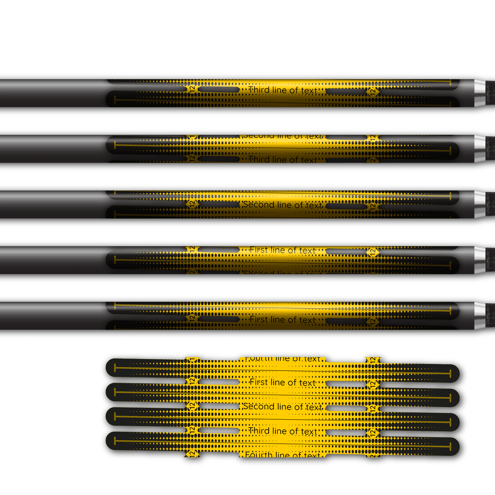 Alternative view of 4 fletch Vortex - Gradient Black on Yellow