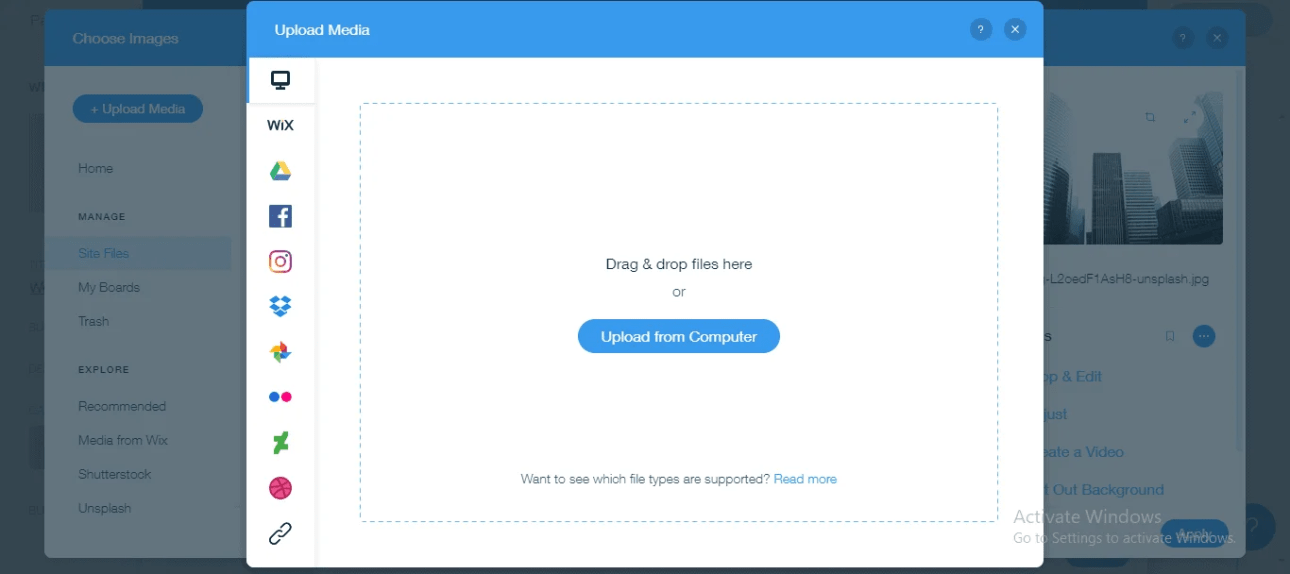 Create a wix website