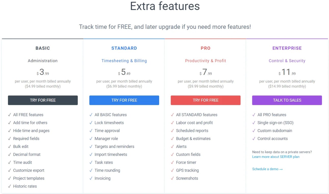 clockify pricing plans