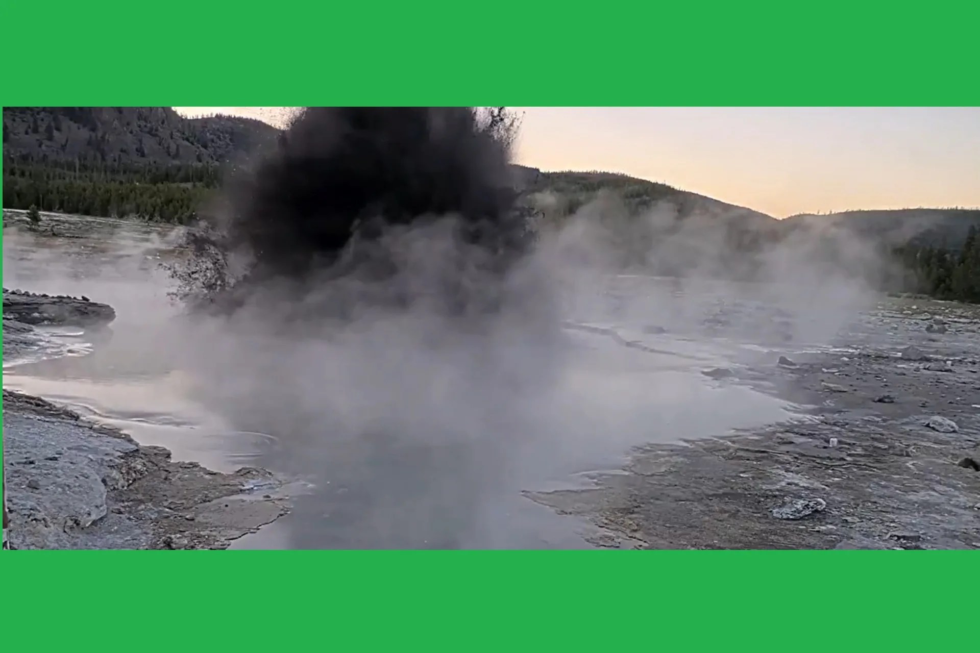 Black Diamond Pool in Yellowstone National Park erupts again