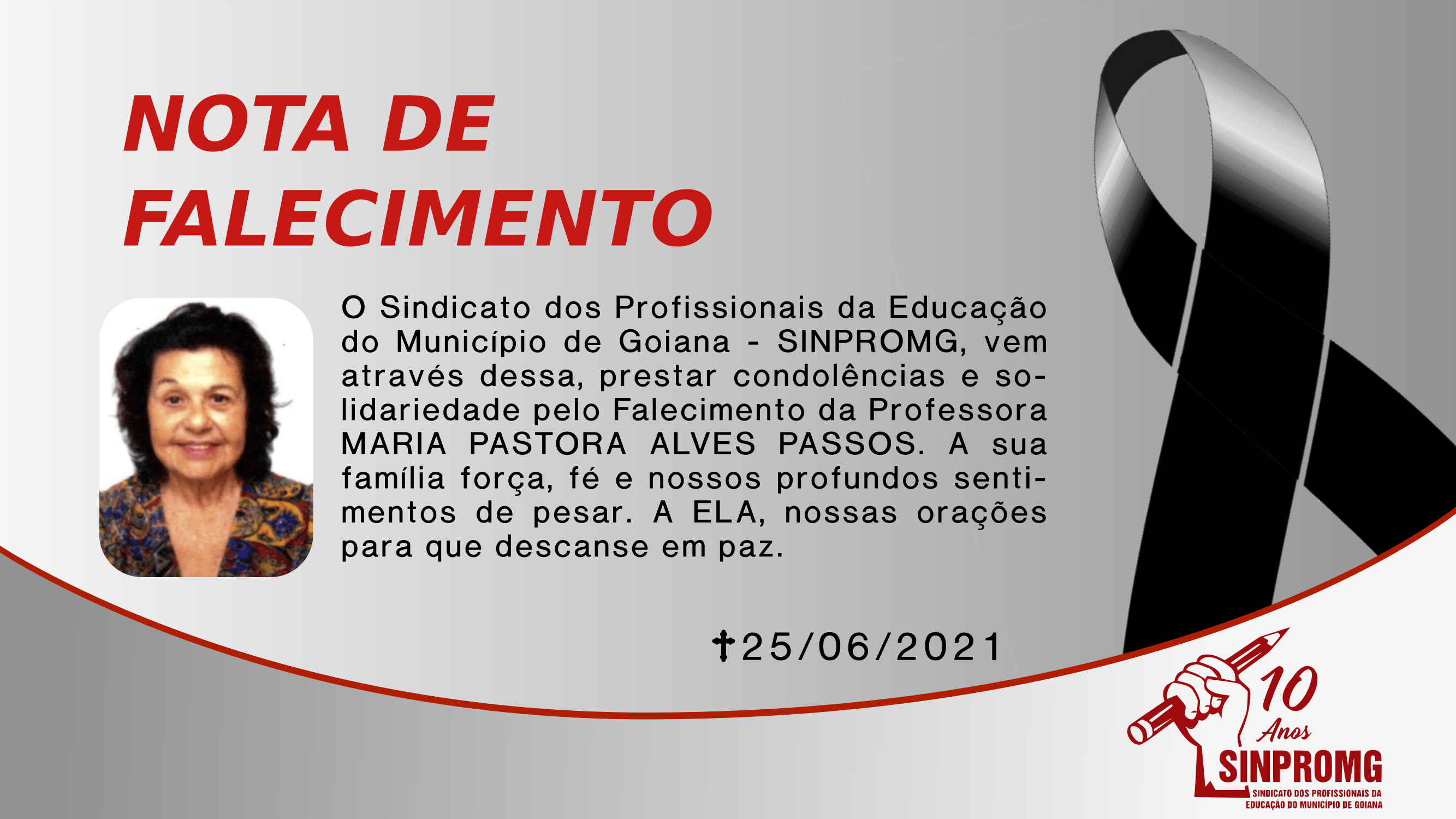 NOTA DE FALECIMENTO: PROFESSORA MARIA PASTORA