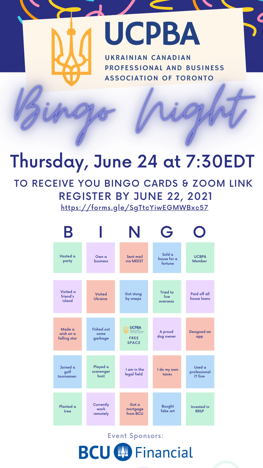 UCPBA Bingo Night June 24 at 7:30 pm