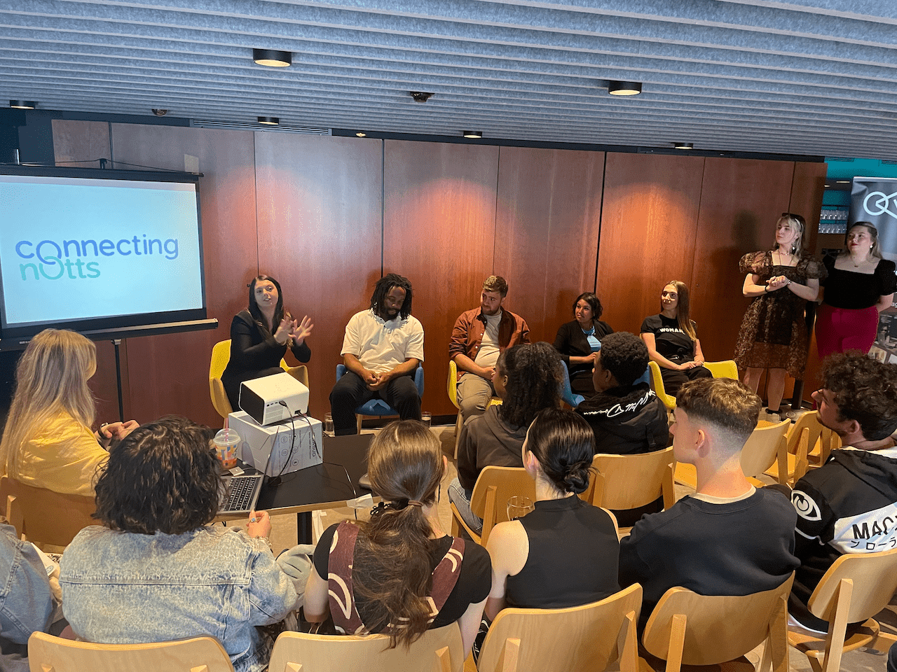 A panel of film professionals speaking to young people