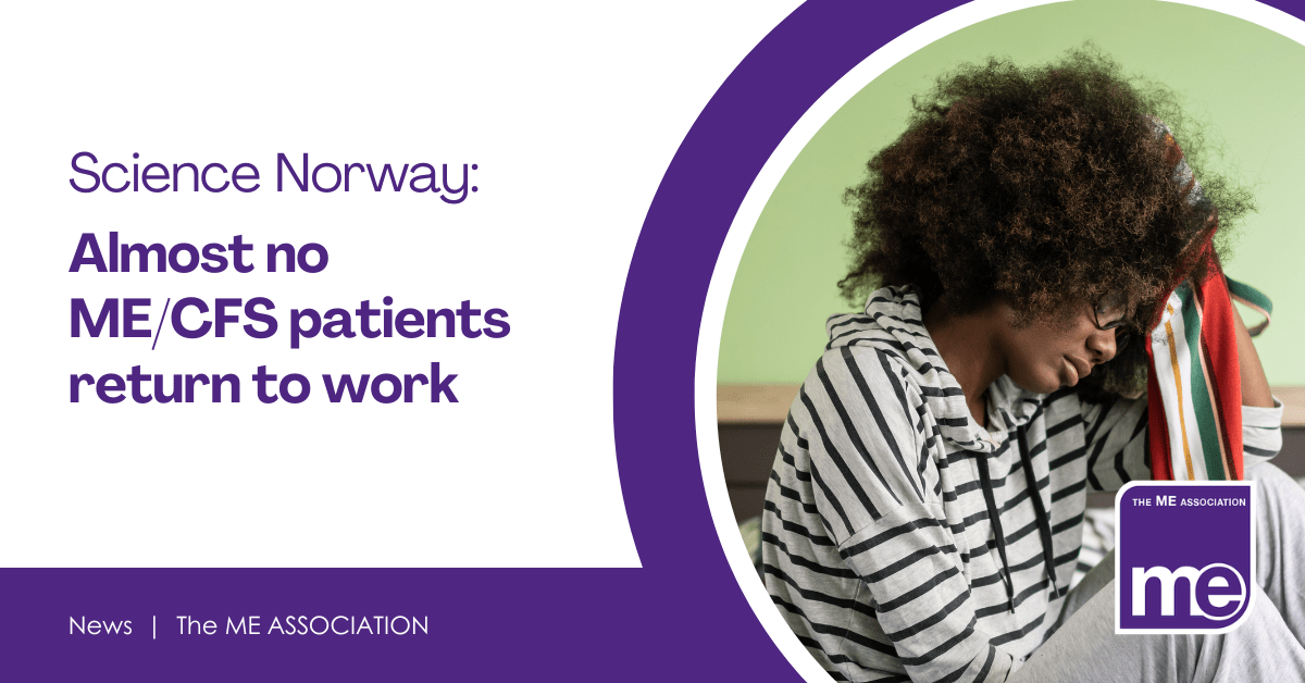 IMAGE DESCRIPTION: Image of a woman with her head in her hands. Heading - Science Norway: Almost no ME/CFS patients return to work