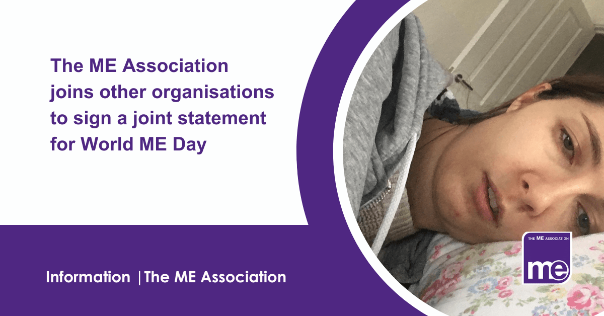 IMAGE DESCRIPTION: An image of a person with ME/CFS from our library of Real People with ME/CFS. Title:#ThereforME: The ME Association joins other organisations to sign a joint statement for World ME Day. The ME Association Logo (bottom right)