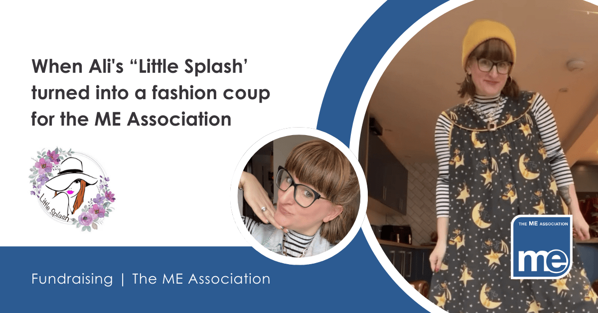 IMAGE DESCRIPTION: Photos of Alison, a woman in her 40s with brown hair and black glasses. Heading - When Ali's “Little Splash’ turned into a fashion coup for the ME Association