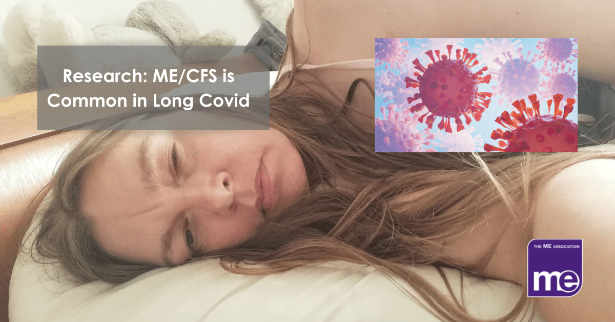 IMAGE DESCRIPTION: An image of a real person with ME/CFS with an image of the Covid virus (top right) Wording: The title of the blog and the ME Association logo (bottom right)