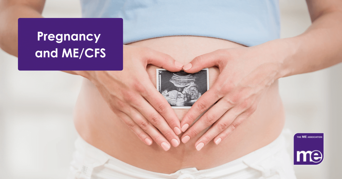IMAGE DESCRIPTION: A picture of a person who is pregnant holding a baby scan picture. Title (top left) and the ME Association logo (bottom right).