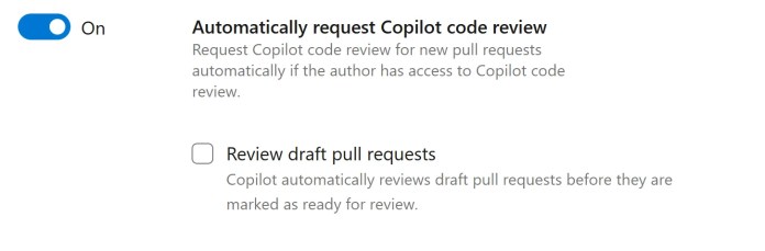 Azure DevOps setting for automatically requesting Copilot Code Reviews on pull requests