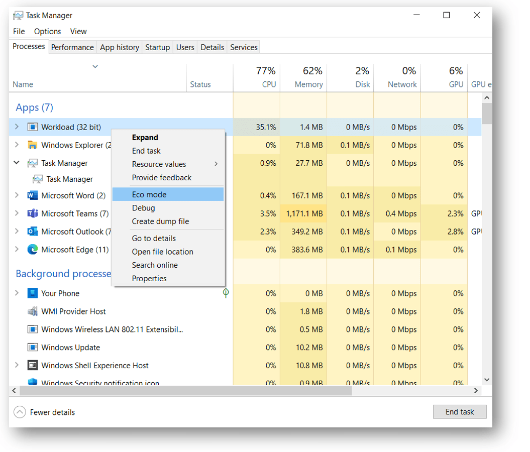 Reduce Process Interference with Task Manager Eco Mode - Performance and  Diagnostics