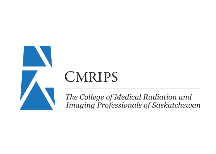 The College of Medical Radiation and Imaging Professionals of Saskatchewan logo in black and white and blue sunburst icon