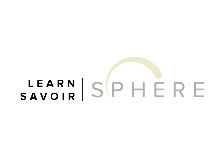 LearnSphere/ SavoirSphere logo in black and white and cream colors