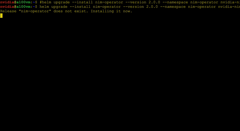 Un GIF que guía a través de la implementación del operador NVIDIA NIM.
