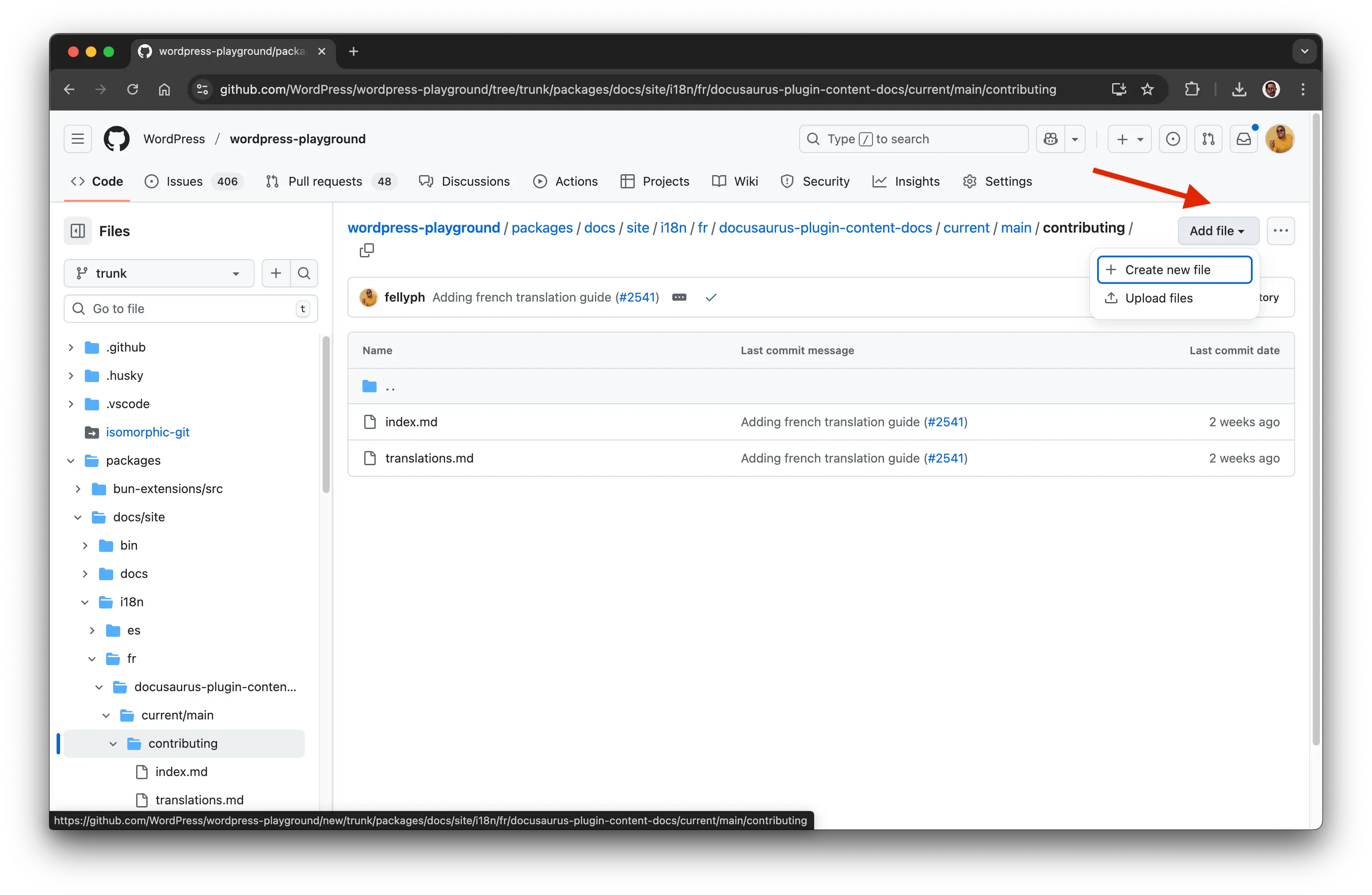 Creating a new documentation file in GitHub