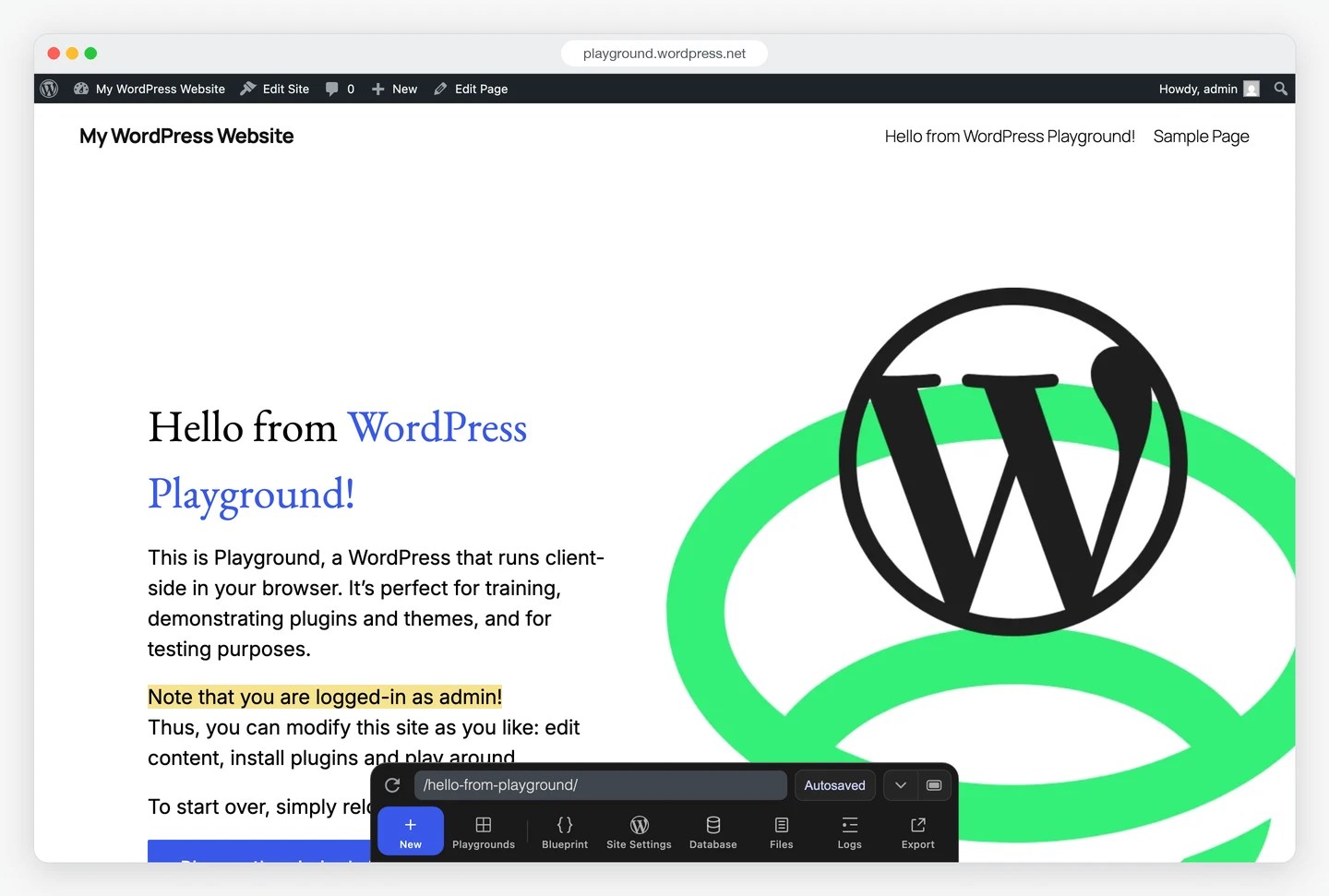 WordPress Playground Landing Page