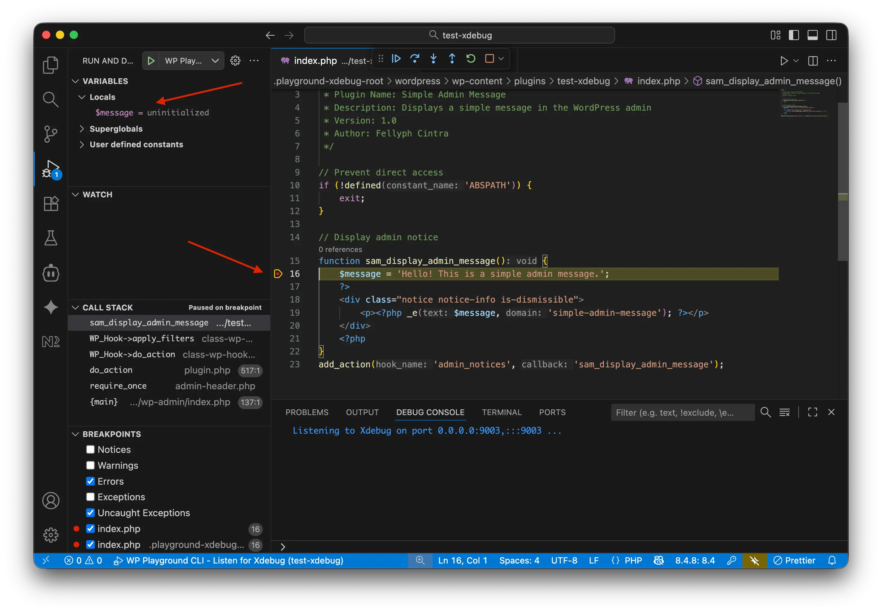 Xdebug in action on VS Code