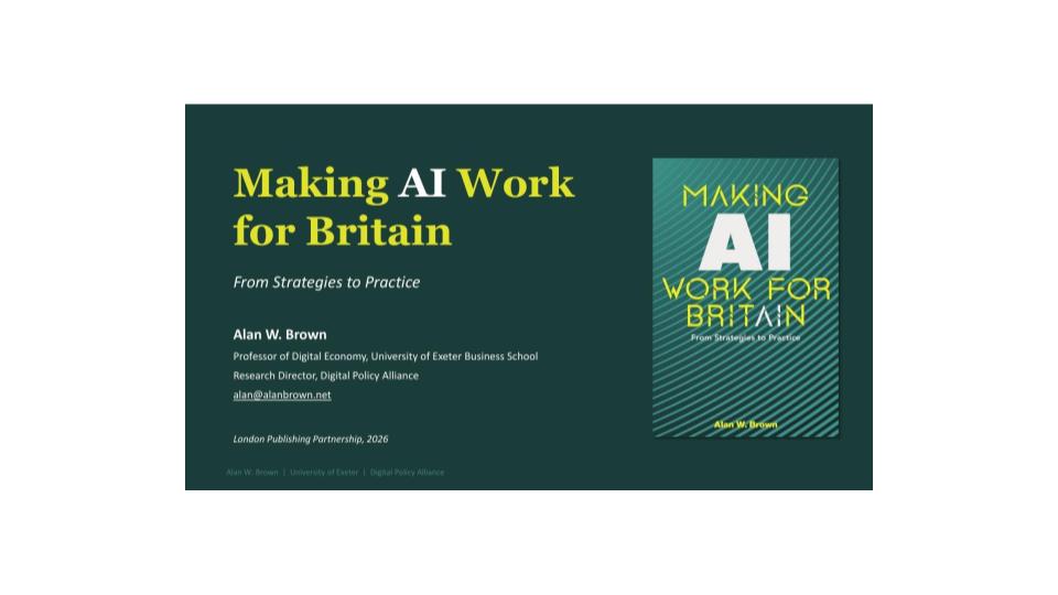 Cover of the book "Making AI Work for Britain" by Professor Alan W. Brown, University of Exeter, published by London Publishing Partnership.