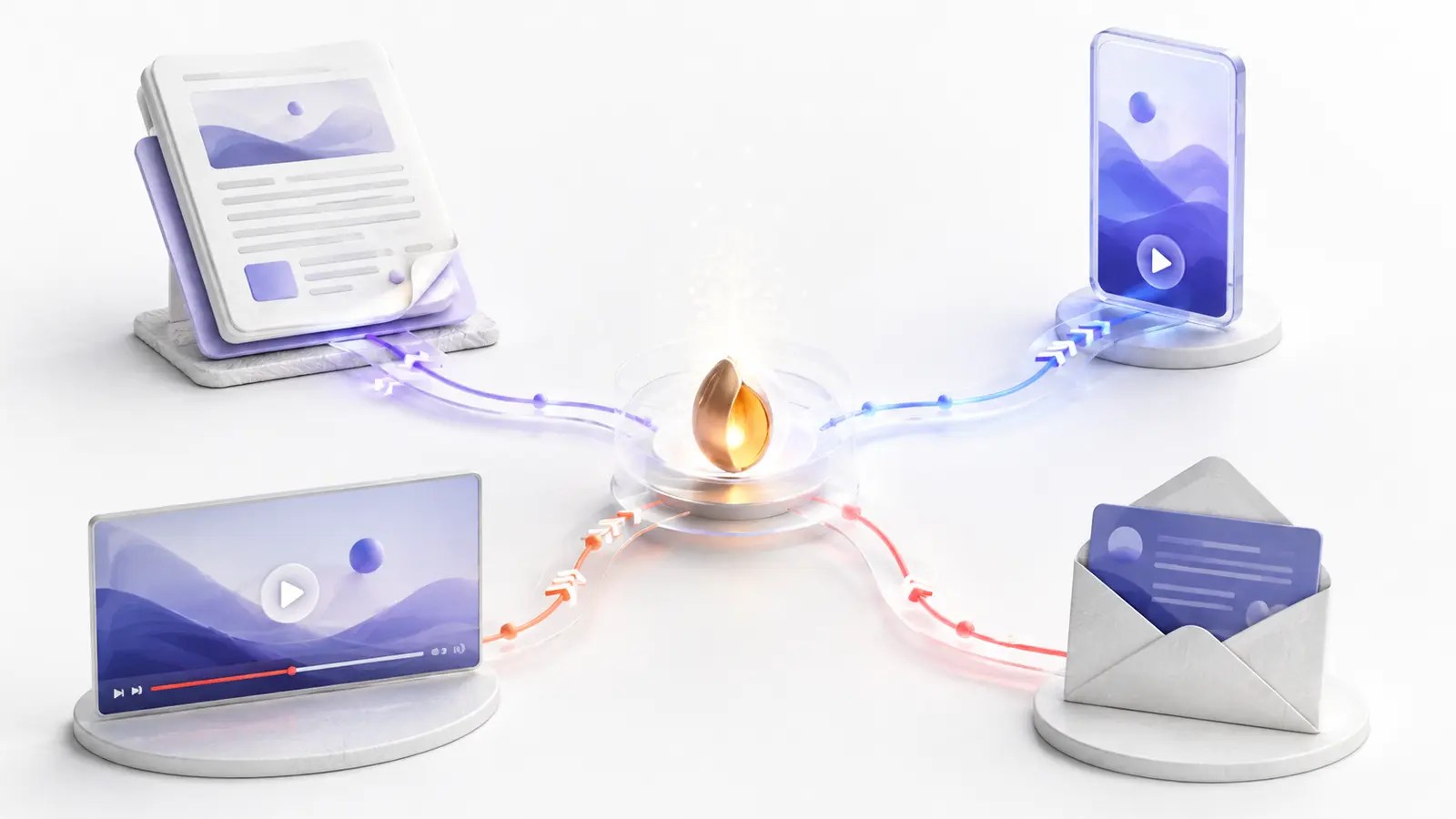 One central idea branching into blog, short video, long video and newsletter formats.