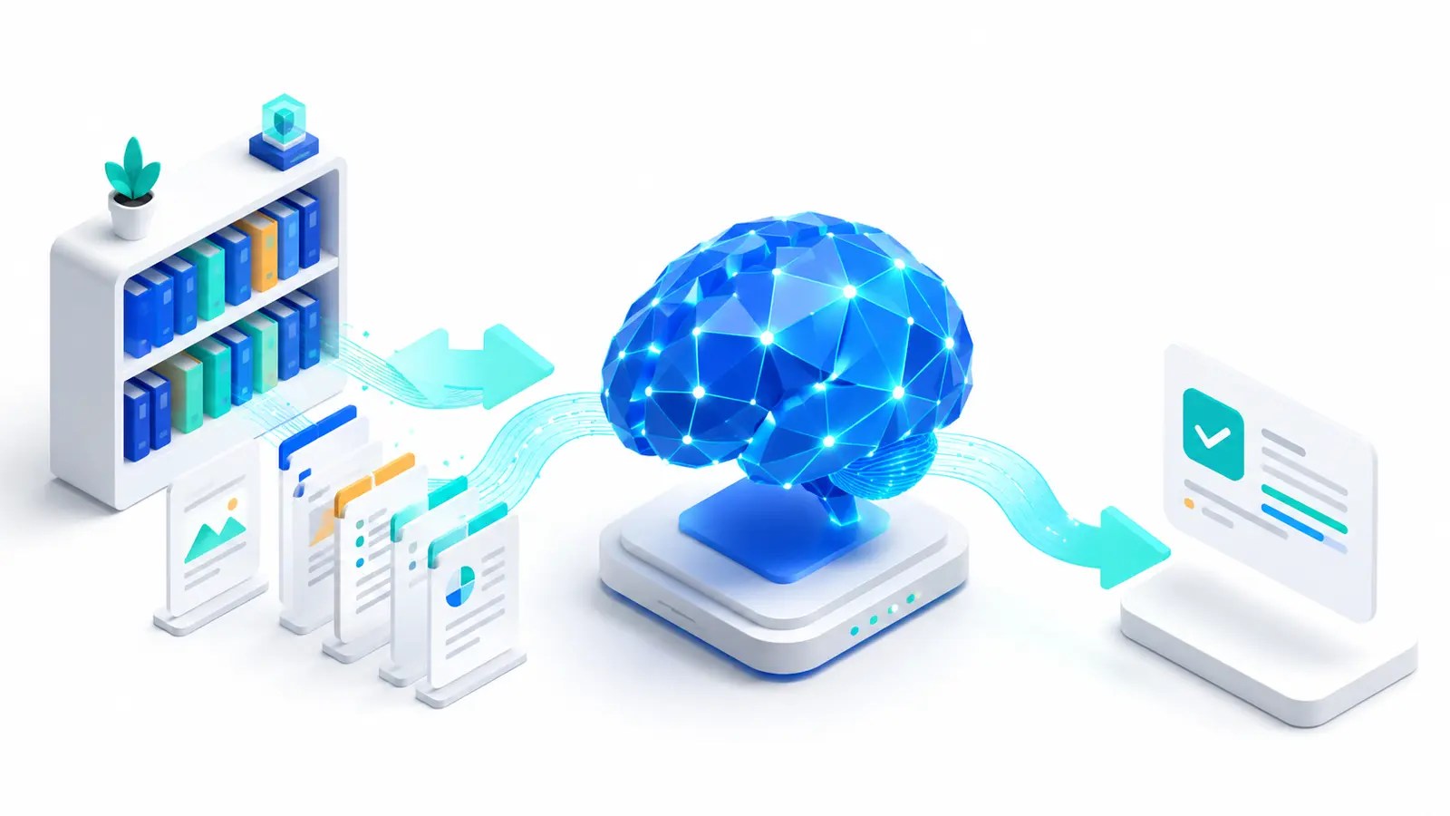AI retrieving trusted business documents before producing a grounded answer