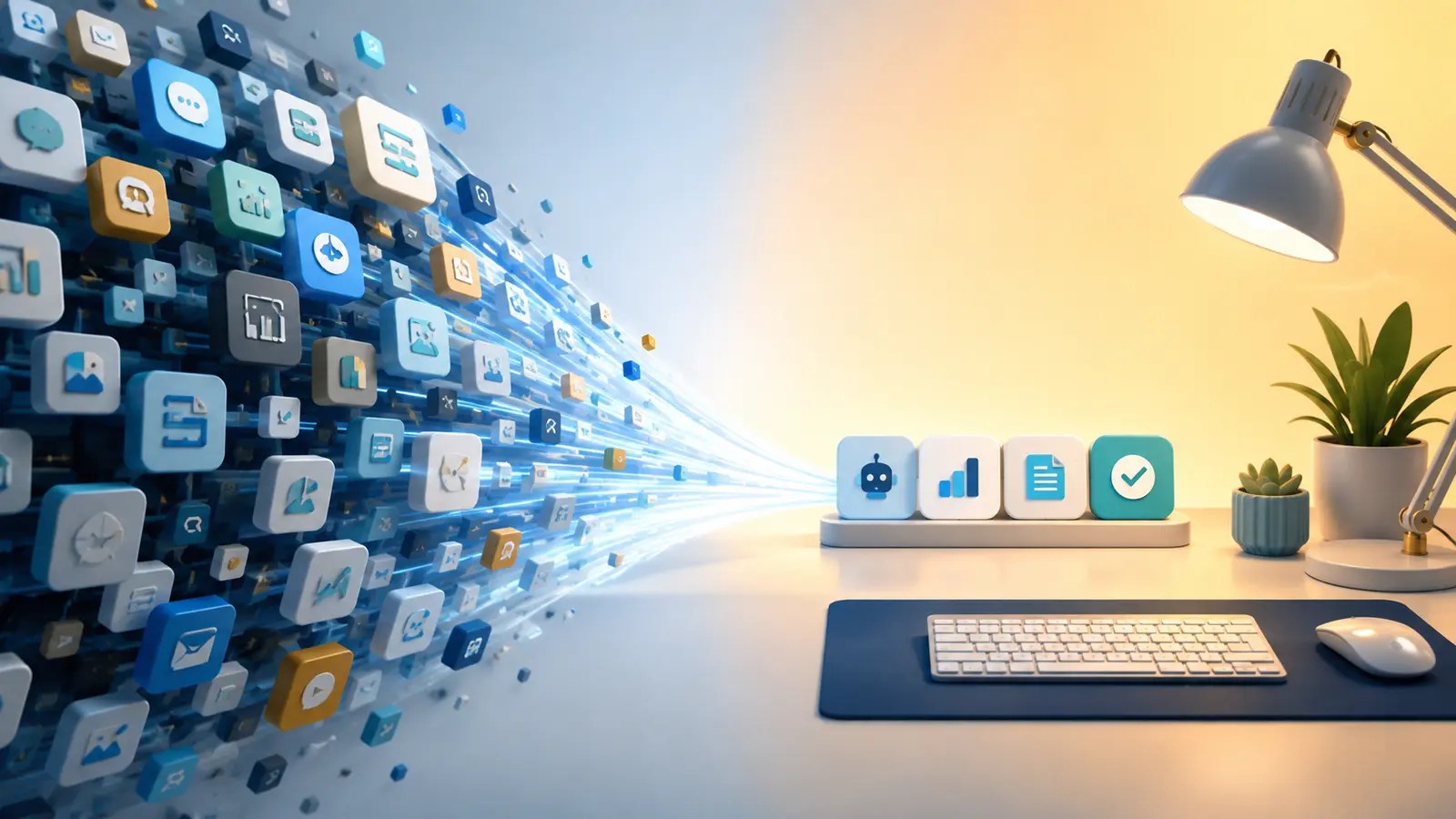 A focused creator workspace using a small, carefully selected AI technology stack