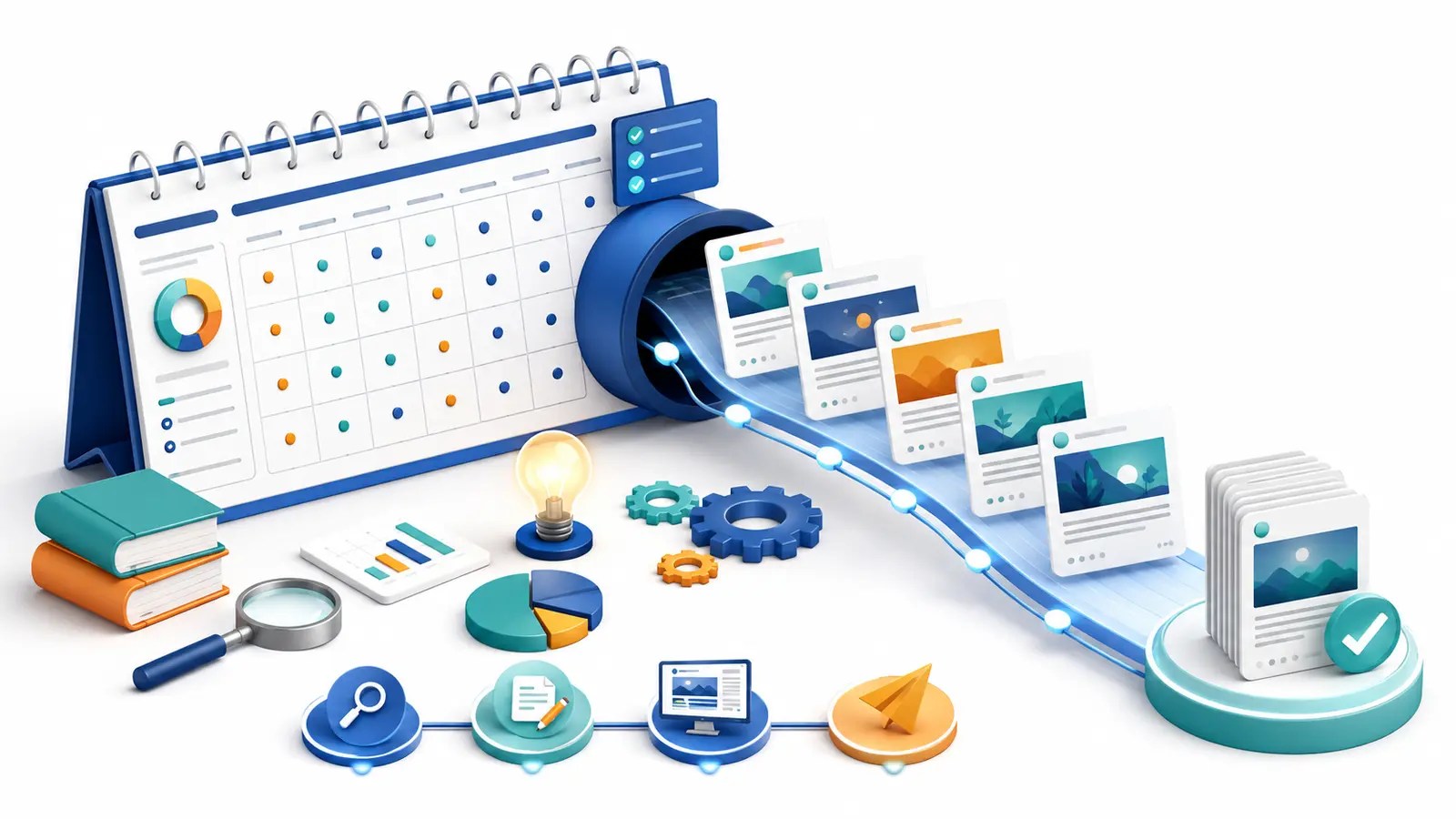 A structured thirty-article editorial calendar and publishing workflow