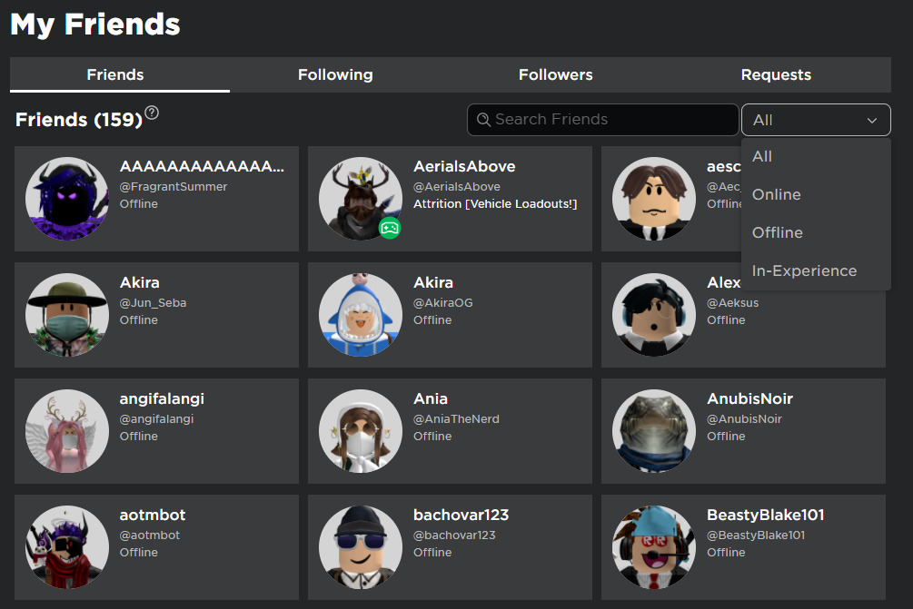 Sort By For Friends List Website Features Developer Forum Roblox 