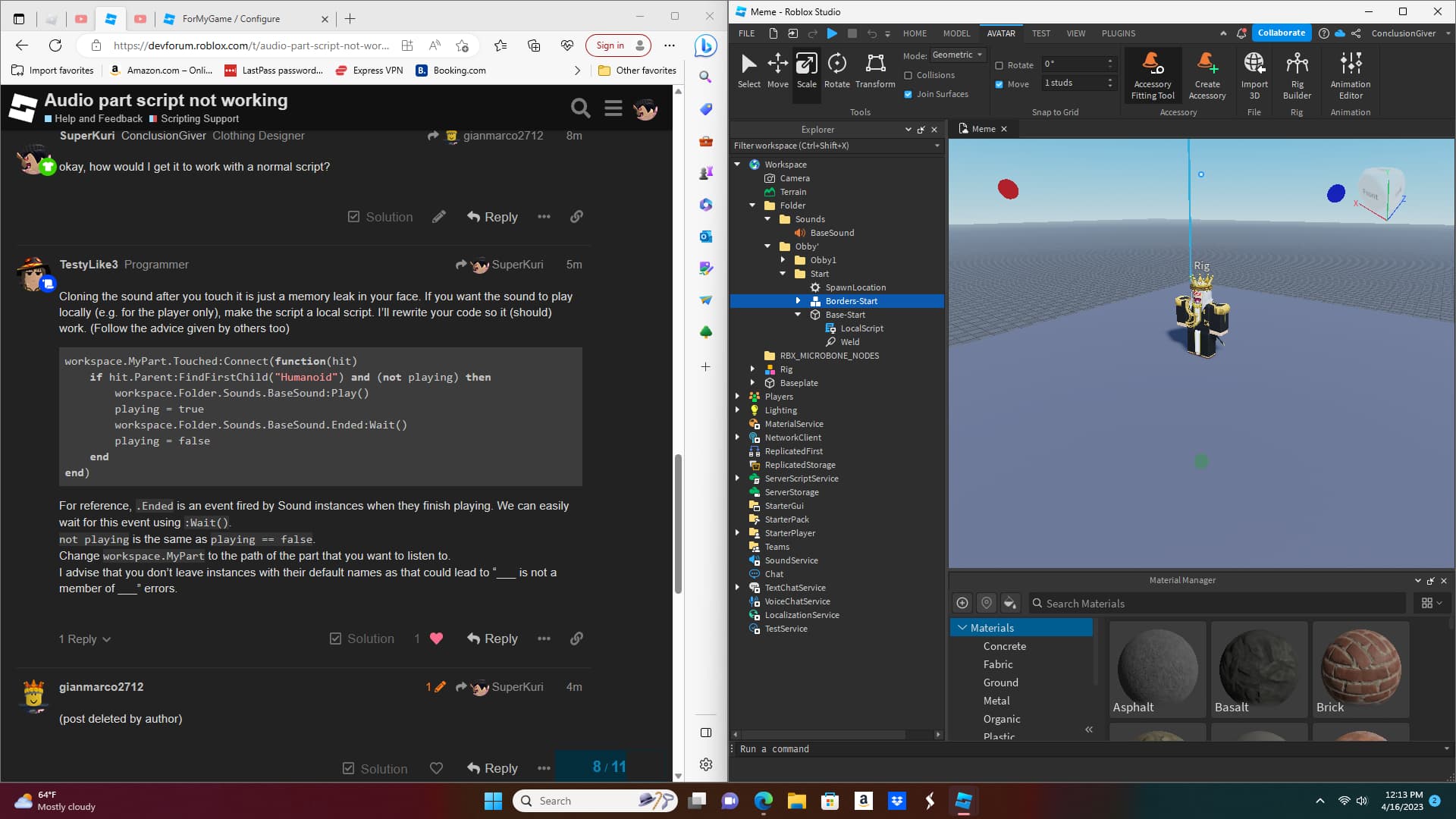Audio Part Script Not Working Scripting Support Developer Forum 