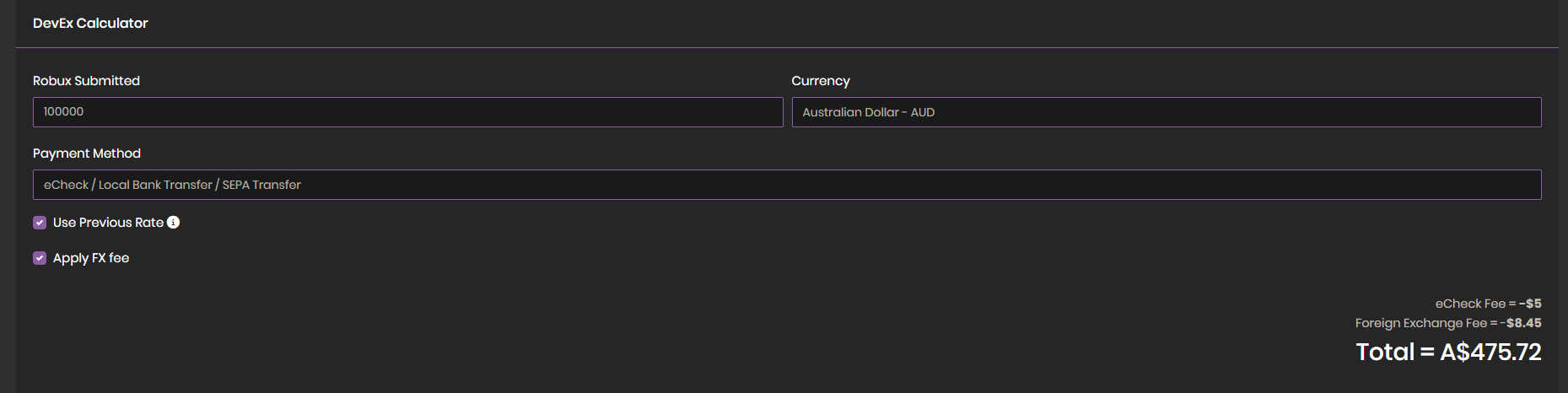 Simplest DevEx Calculator Community Resources Developer Forum Roblox 