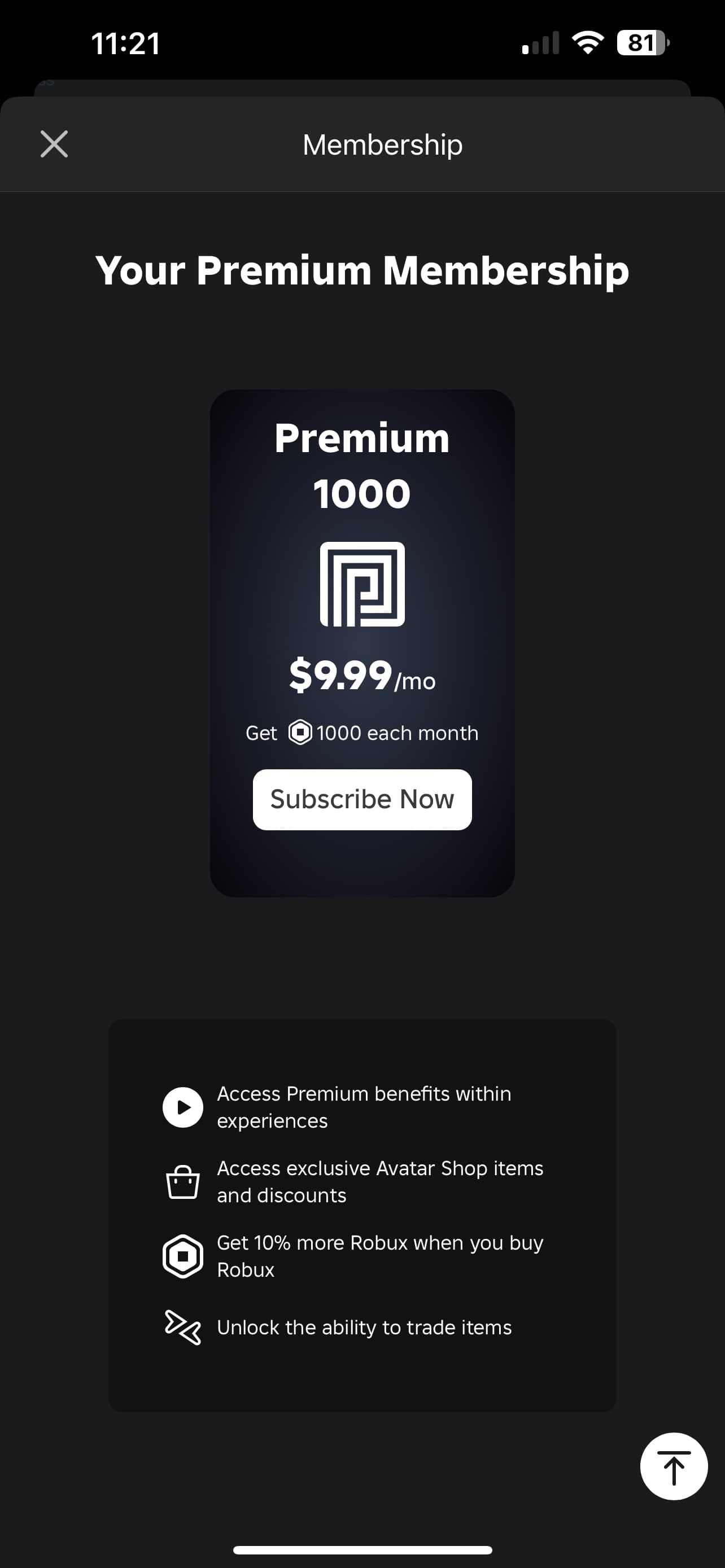 Only Able To Buy Roblox Premium 1000 On IOs App Roblox Application 