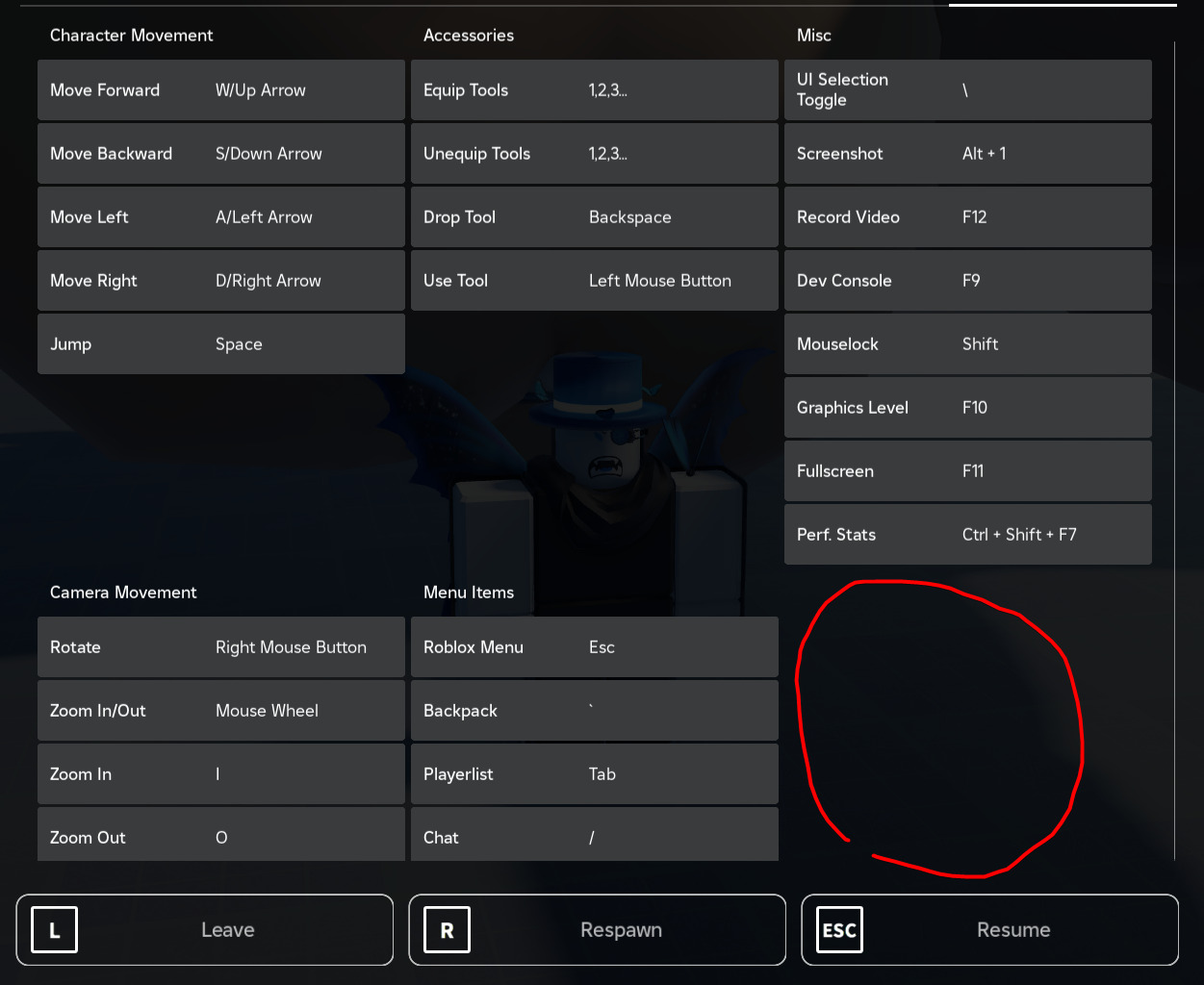 Document In Game Keybinds For Freecam Hiding UI 